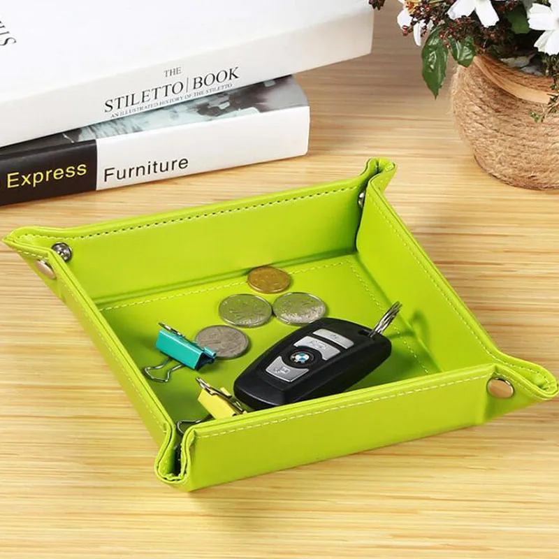 Foldable Tray Living Room Leather Storage Tray Car Rangement Debris