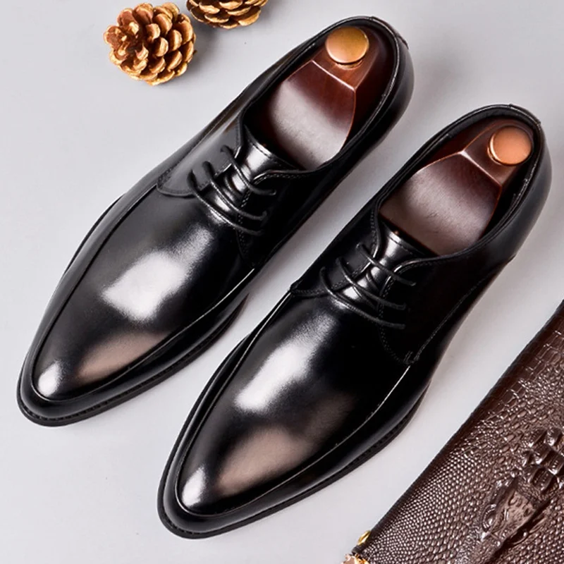 Классические мужские деловые туфли в стиле дерби; офисные туфли из натуральной кожи ручной работы; Свадебные Вечерние туфли на плоской подошве с острым носком; Мужская классическая обувь; SS367