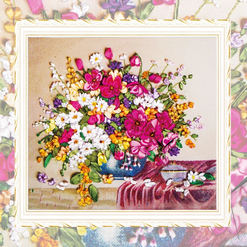 Us 1268 30 Offcross Stitch Embroideryribbon Embroidery Kitsflower Vase Pattern For Needlework Swing Craftwall Art Painting Decor C 0268 In