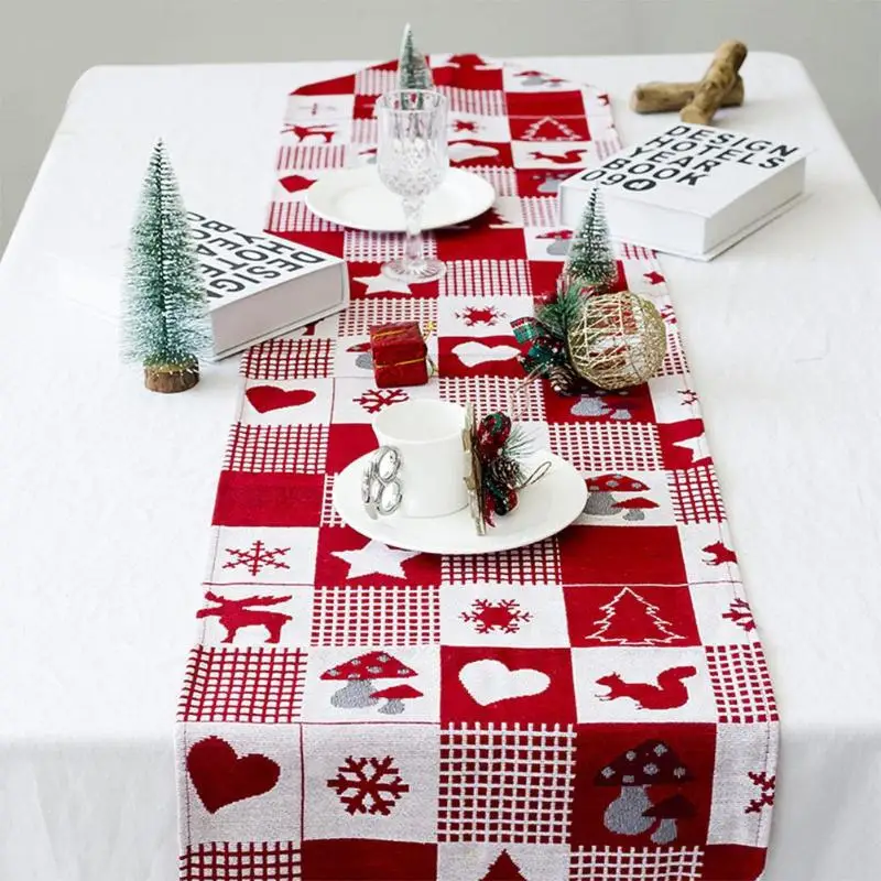 

Christmas Elk Printed Linen Table Runner Tablecloth New Year Party Table Dinner Decor Christmas Decoration for Home 35 X 170cm