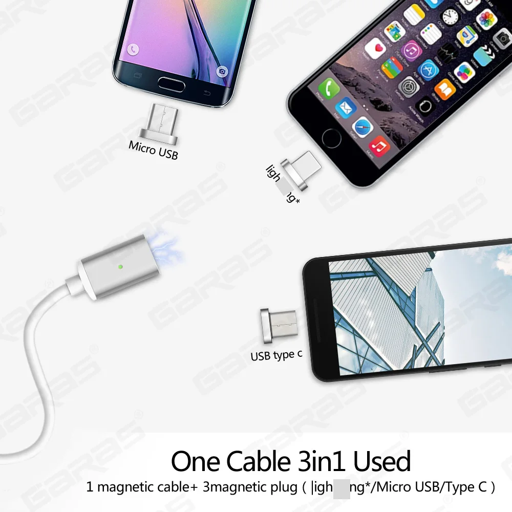 جرس USB نوع C/IOS/المصغّر USB 3IN1 كابل مغناطيسي نوع-C USB-C مهايئ شاحن سريع المغناطيس كابل ل فون الهاتف المحمول الكابلات