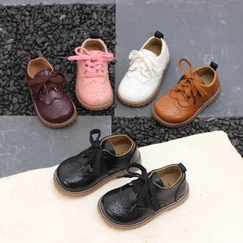 

Childrens Shoes Genuine Leather Shoes Boy Shoes Lace Up British Style School Shoes Solid Color Girls Flats Chaussure Fille 21-30
