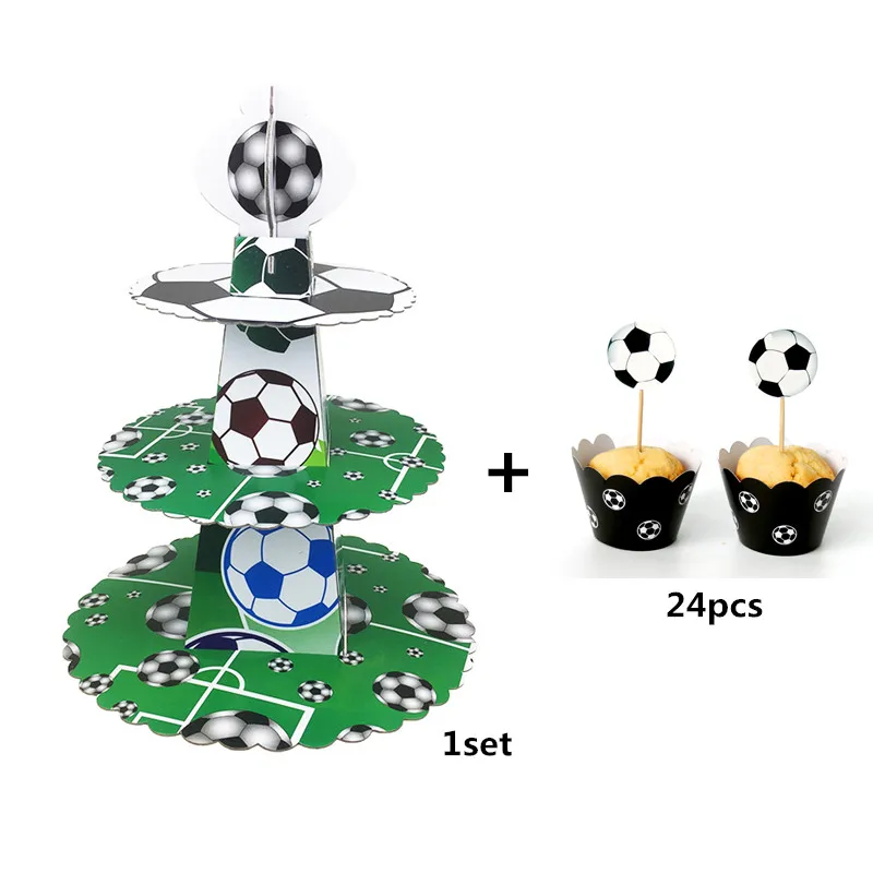 1Set Soccer Football 3 Tier DIY Paper Cupcake Stand+24 Sets Wrappers&ampToppers For Kids Birthday Party Cake Decorations | Дом и сад