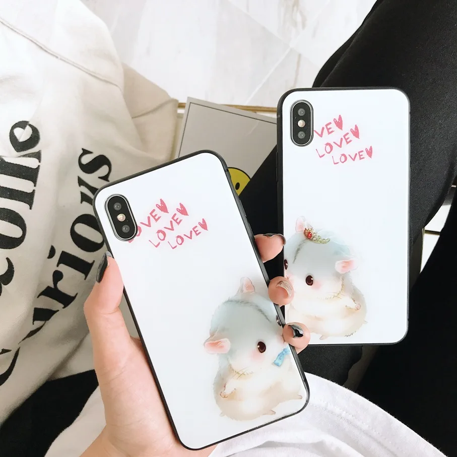 Роскошные закаленное Стекло полное покрытие назад чехлы для iPhone X 10 6 S мило любовь