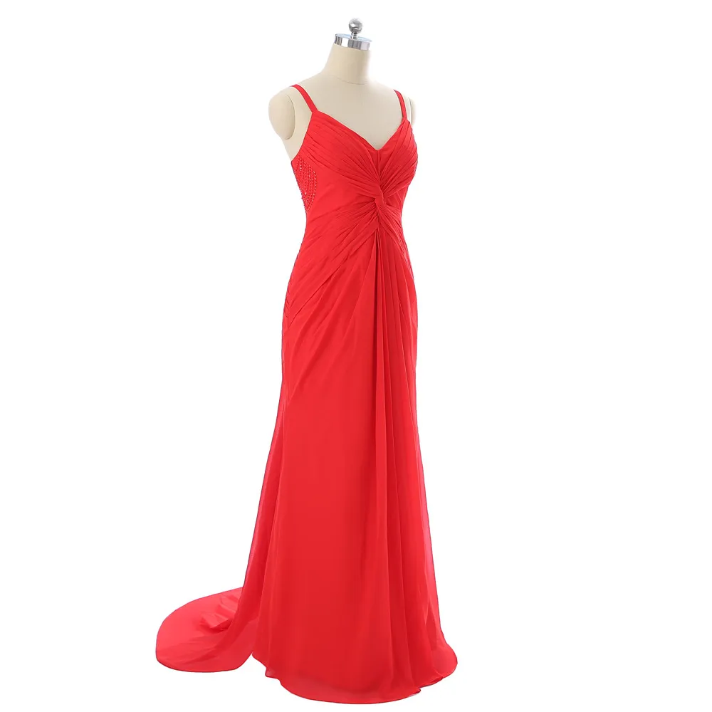 Красный платья знаменитостей Русалочий силуэт, с бретельками шифон Элегантное свадебное платье женские длинные вечерние платья для красной дорожки