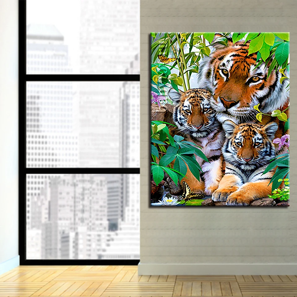 

Oil Painting By Numbers DIY Coloring Tiger Family Canvas Pictures Hand Painted Wall Art Abstract Drawing Acrylic Home Decor Gift