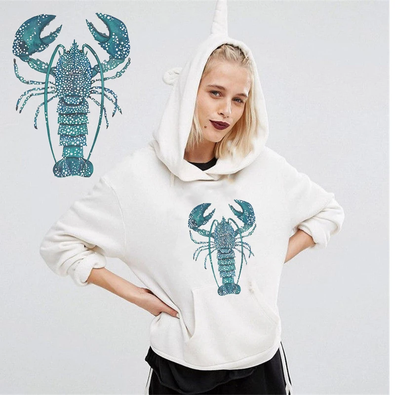 

Watercolor Lobster Ironing on Heat Transfer Printing Patches Stickers for Clothes T-shirts Washable DIY Patches Appliques