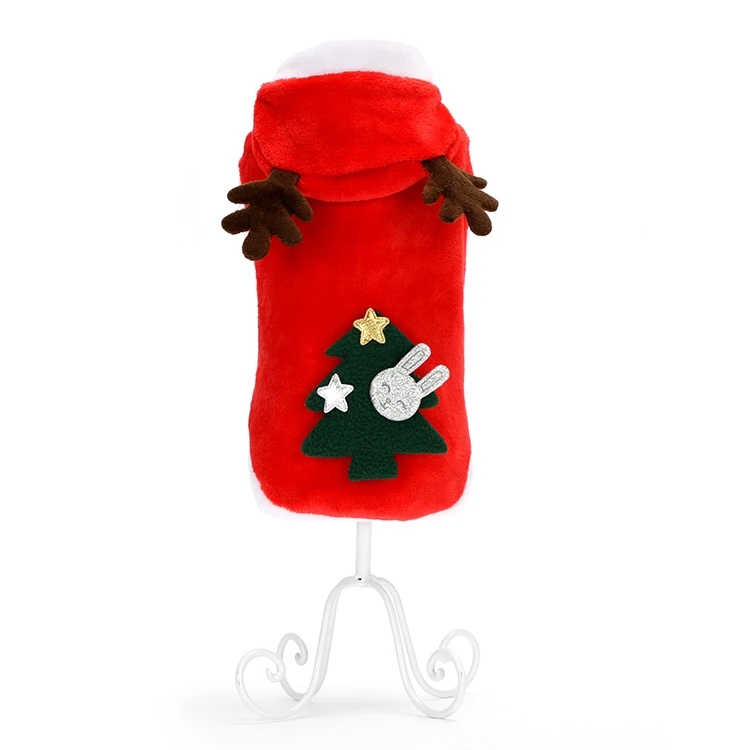 Рождественская Одежда для собак, Новогодняя Зимняя Одежда для питомцев, пальто для маленьких собак, куртка, костюм с капюшоном, Теплый кот, Санта Клаус, Одежда для питомцев - Цвет: Красный