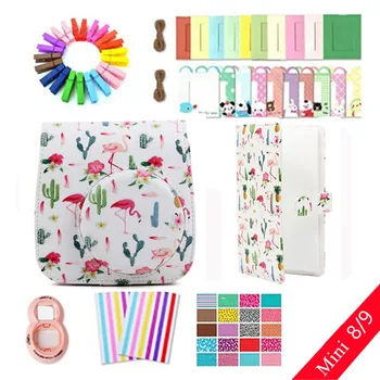 

8 in 1 Accessories Set Flamingo Camera Bag Case Photo Frame Stickers Wall Frame Clip with Rope for Fujifilm Instax Mini 8 9