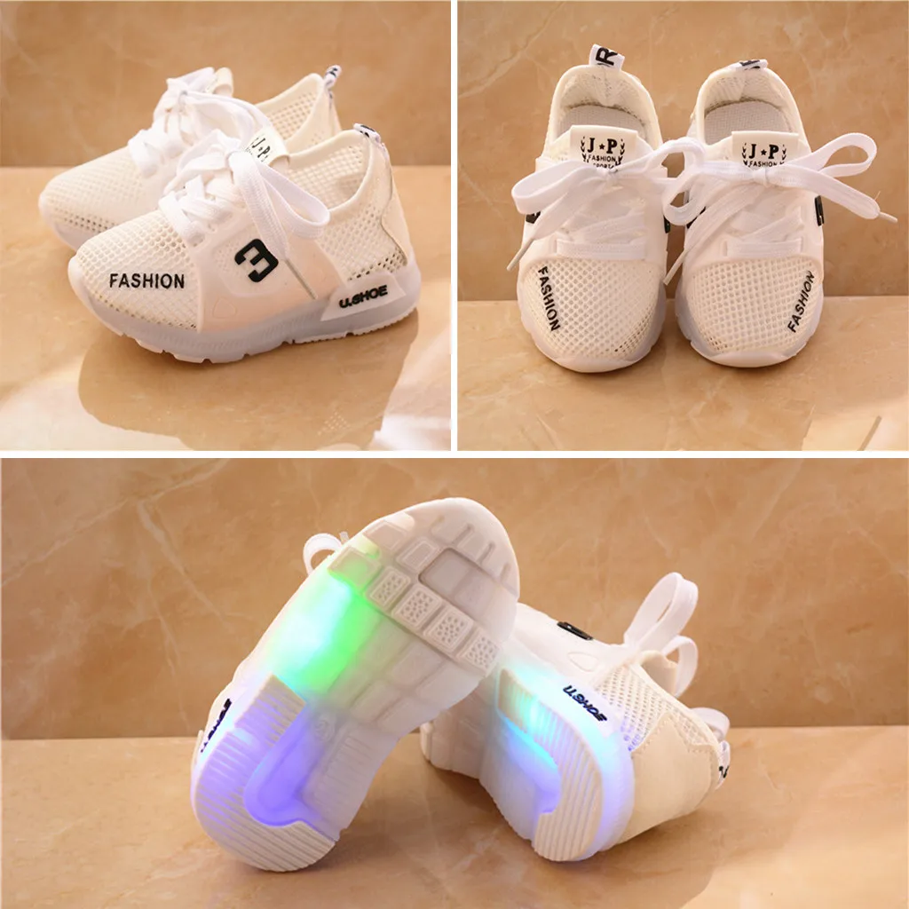Обувь со светодиодной подсветкой дети младенец Начинающий ходить малыш девочки сетка дышащий светодиодный Люминесцентная Спортивная обувь Кроссовки Sapato Infantil детские кроссовки