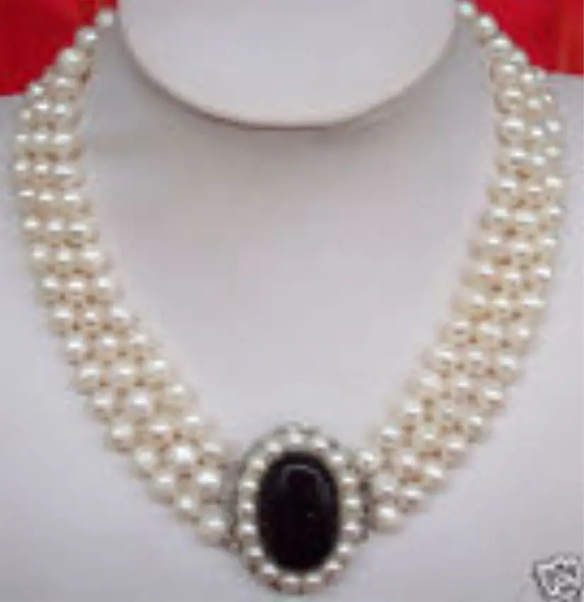 

3row 7-8MM Freshwater Pearls clasp NecklacesNoble style Natural Fine jewe fast SHIPPING