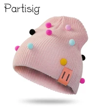 Шапка для маленьких девочек, цветная шапка с помпоном для девочек, зимняя вязаная шапка для малышей, детские шапки-бини