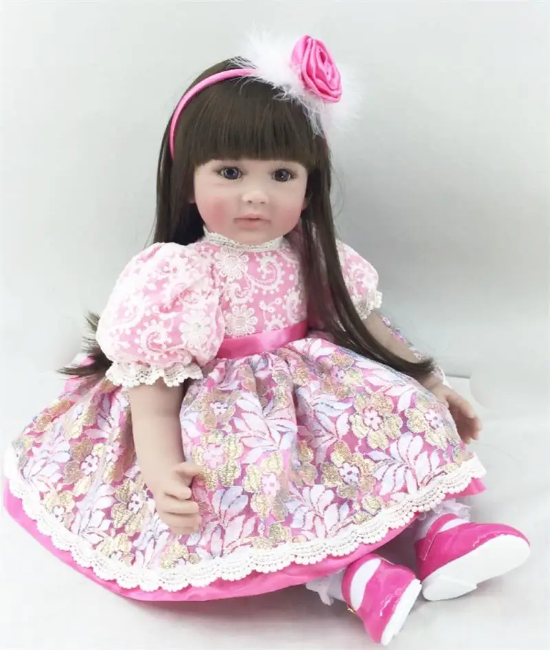 

Pursue 24"/60 cm Black Straight Hair Silicone Vinyl Reborn Toddler Princess Girl Baby Doll Toys for Children Girl Boy House Play