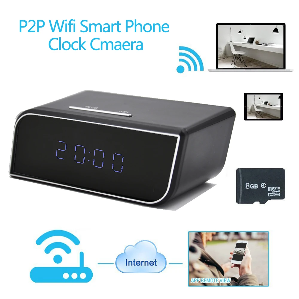 

Night Vision Wifi Clock 1080P Mini WiFi Table Clock Mini Camera Alarm Setting IP Clock Home Security monitor Free shipping