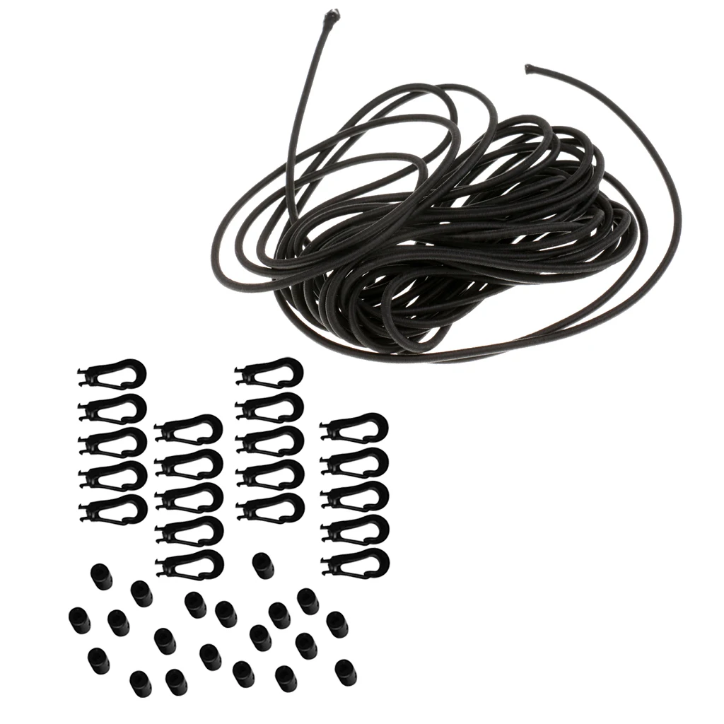 5m Tie Down Shock Bungee Cord With 20 Pcs 5mm Carabiner Hook Elastic Cord Rope End Plastic Buckle Outdoor Tools