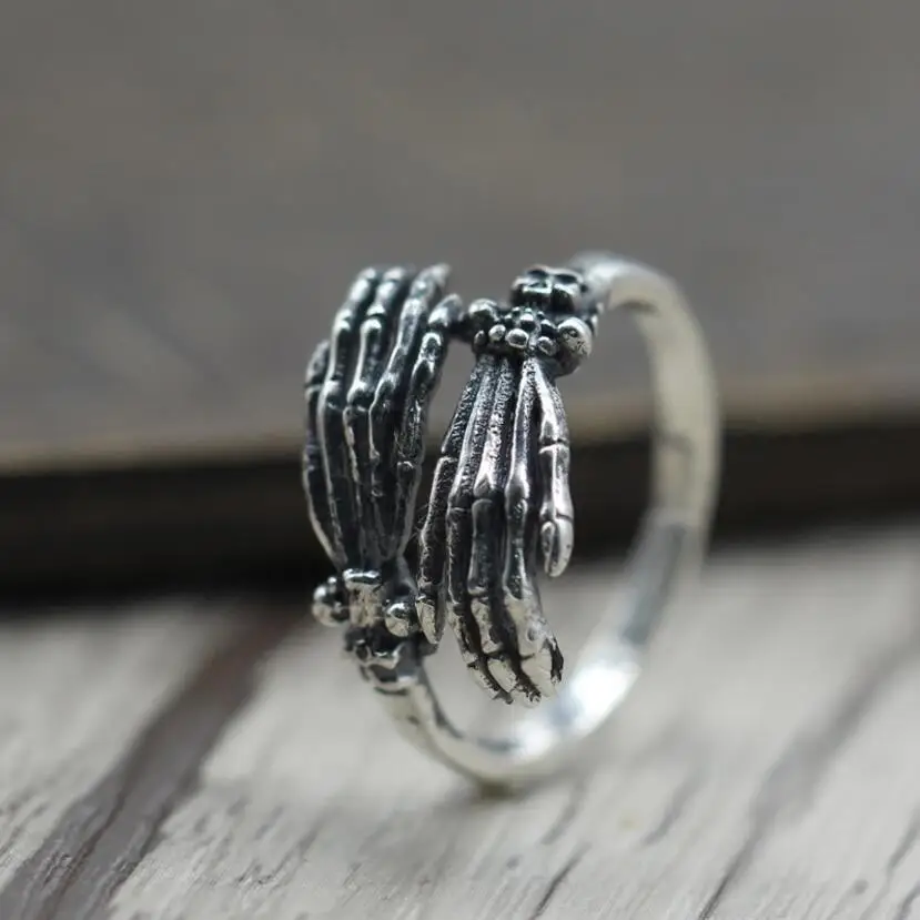 925 Sterling Silver Gothic Skull Skeleton Hand Band Ring For Men Women A3506 | Украшения и аксессуары