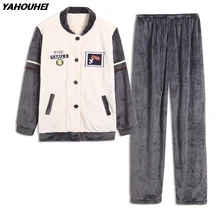 Толстые теплые фланелевые пижамные комплекты для мужчин с героями мультфильмов; коллекция года; зимняя бархатная Пижама кораллового цвета с длинными рукавами; Мужская домашняя одежда; одежда для отдыха