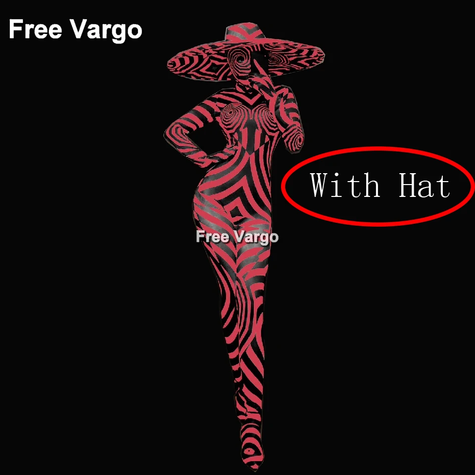 Sexy Singer Stage Wear Jumpsuit Printed Zebra Pattern Bodysuit Nightclub Party Show Dancewear Dj Costume For Women (With Hat)