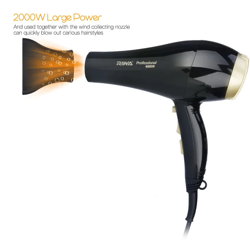 

Riwa 220V Negative Ions Hair Blow Dryer 2000W Strong Wind Blow Dryer Cold Hot Hair Diffuser Fast Dry Hair Professional Hairdryer