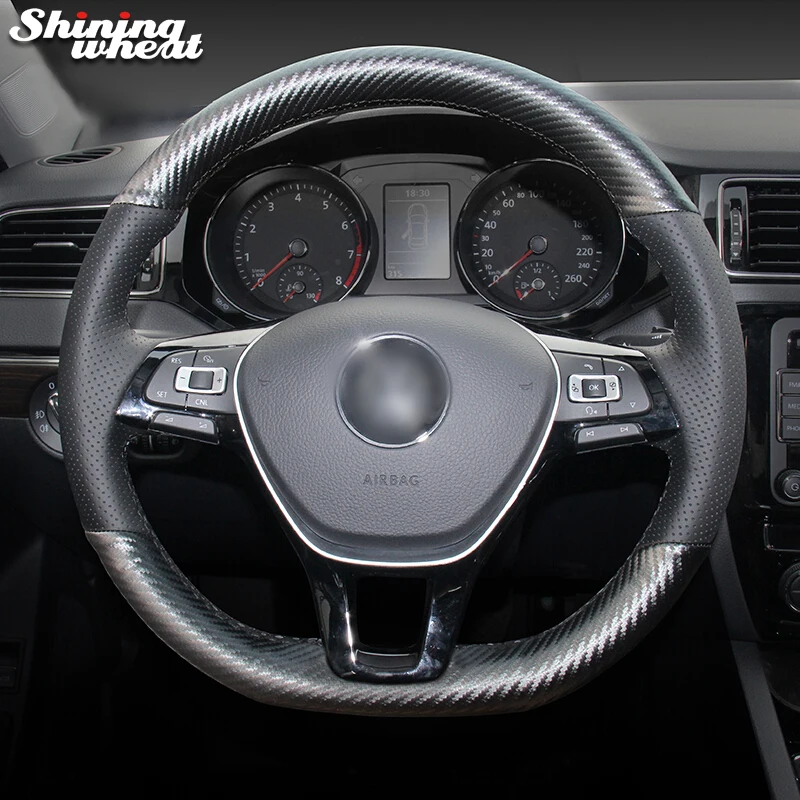 

Shining wheat PU Carbon Fiber Leather Steering Wheel Cover for Volkswagen VW Golf 7 Mk7 Passat B8 Tiguan New Polo Jetta
