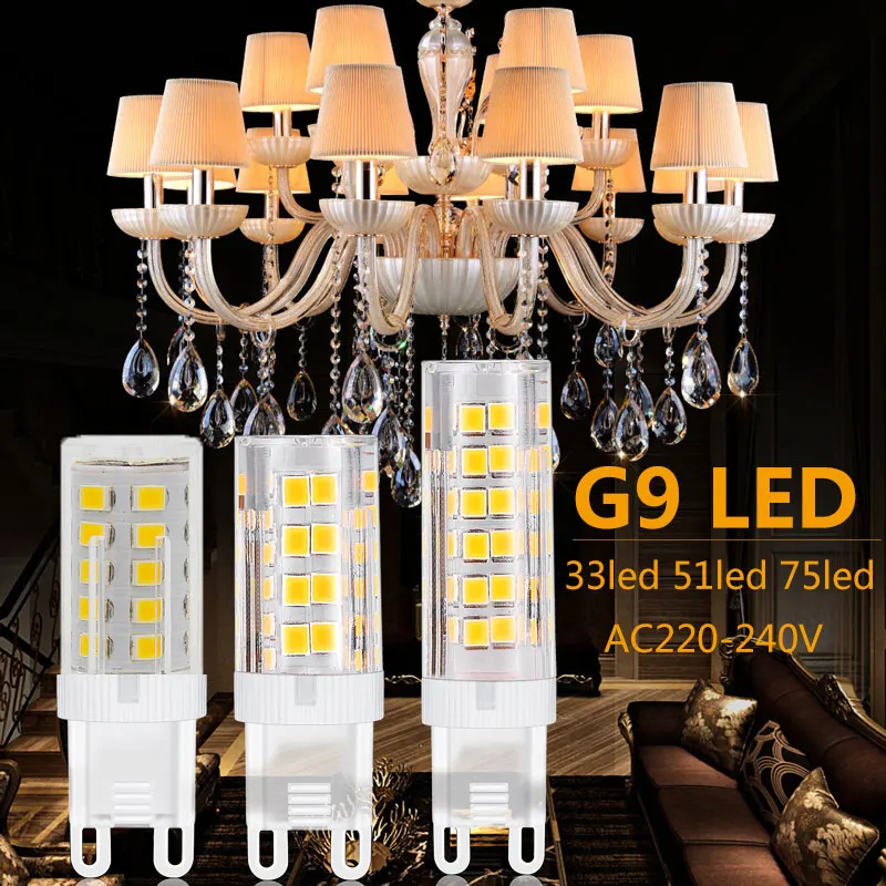 

2019 LED G9 Candle lamps Crystal Lighting 2835 SMD led lamp 33 51 75leds white/ warm white Ceramics 220V 240V