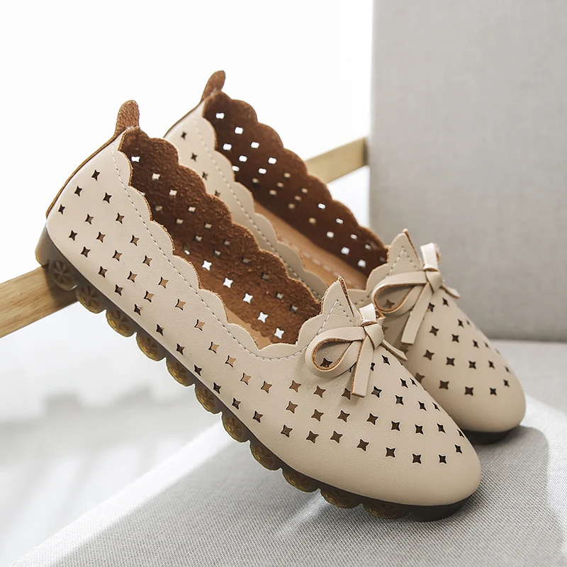 

Summer Flats Shoes Woman Pu Leather Low Heel Slip on Comfortable Casual Women Shoes Footwear Leisure Hollow Bow Knot Loafers