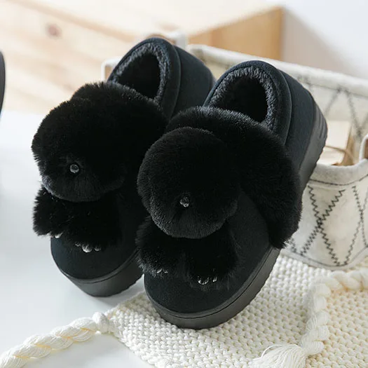 Cute Bedroom Flatforms Fur Soft Winter Fuzzy Women House Fluffy Funny Plush Slippers Rabbit Pom 