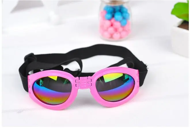 Складные очки для домашних животных, собачьи очки для средних и больших собак, очки для животных, водонепроницаемые защитные очки для собак, УФ-очки - Цвет: pink