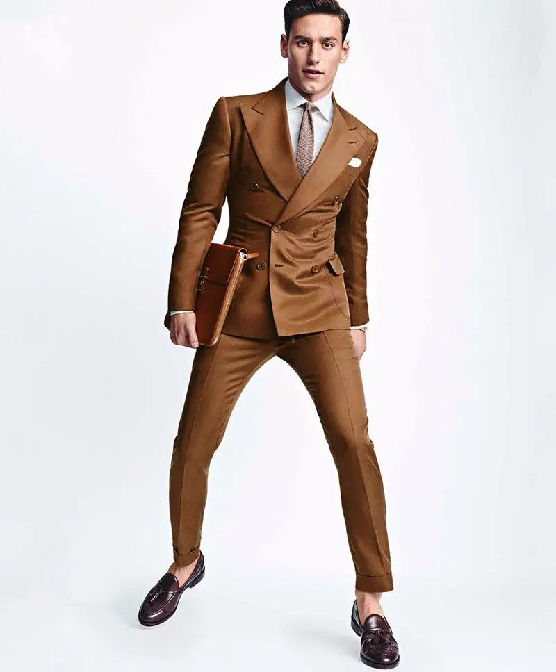 Latest Coat Pant Designs Brown Double Breasted Mens Suit