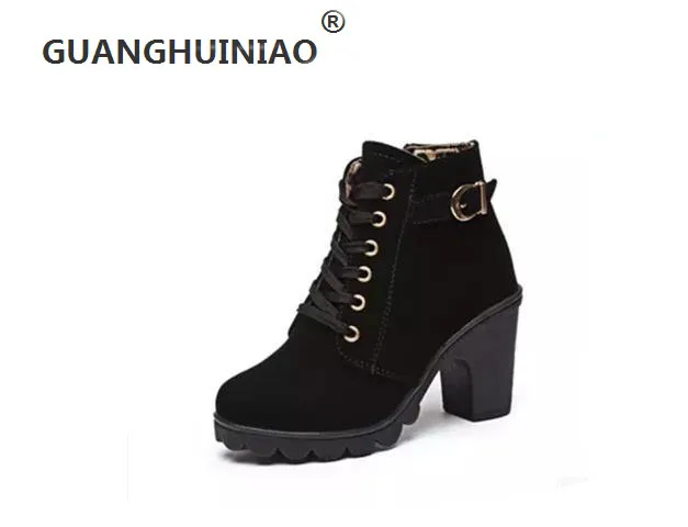 

2016 New Autumn Winter "Women Boots High Quality Solid Lace - up European Ladies shoes PU Leather Fashion Boots Fashion