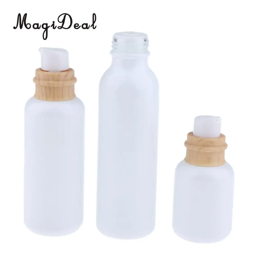 Kesoto 3pcs Empty Glass Makeup Refillable Container Face Cream Pump Bottle for Travel 50ml 120ml 150ml