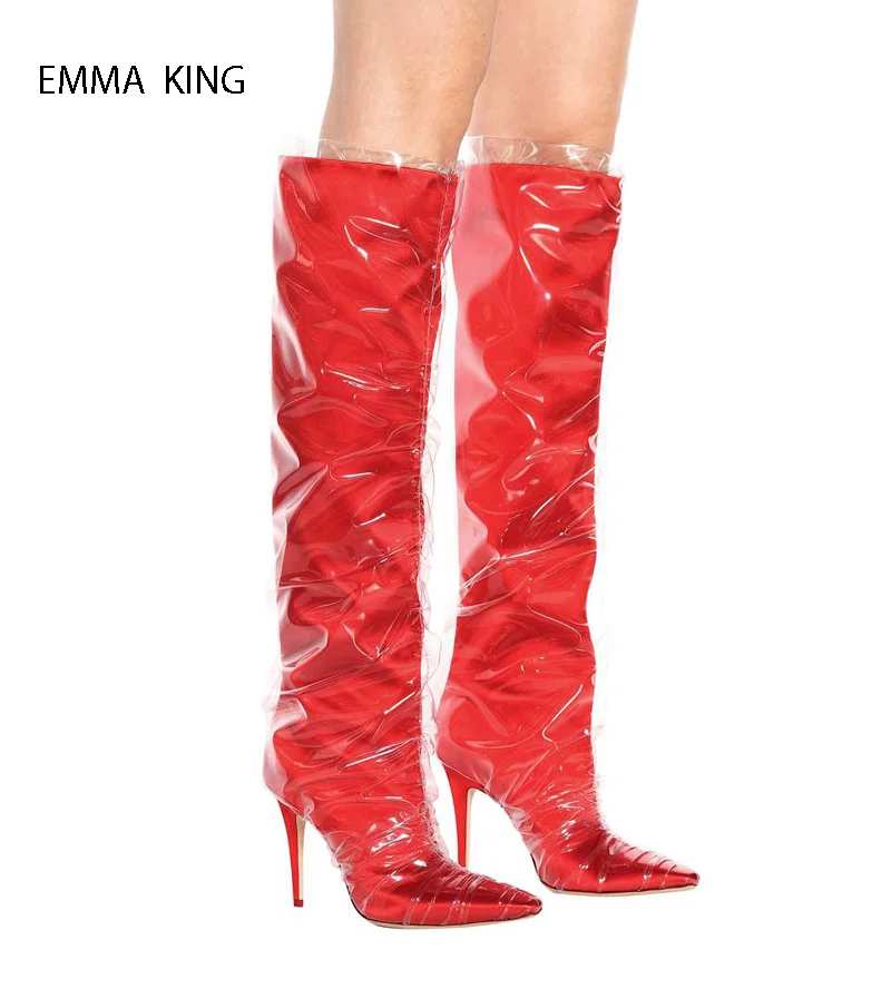 

Hot Red Long Shoes Woman Luxury Martin Boots Zapatos De Mujer Pointed Toe Knee High Boots Sexy Thin High Heels Botas Mujer