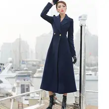 Горячая Распродажа, зимнее Элегантное Длинное двубортное пальто, шерстяное пальто с отворотом на талии, шерстяное пальто