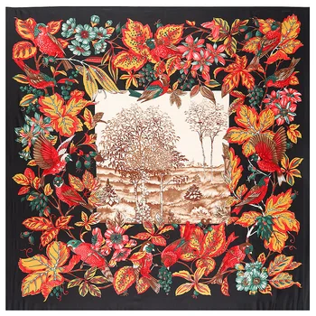 

Pure Twill Silk Scarf Women Large Shawls Stoles Flower Print Square Scarves Echarpes Foulards Femme Wrap Bandana