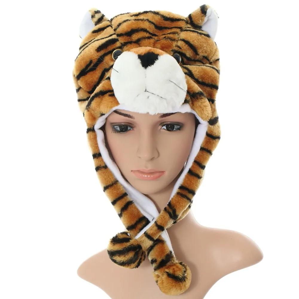 DOUBCHOW милые плюшевые шапки-ушанки коричневый тигр животные Шапки для взрослых мужские для подростков, детская одежда для мальчиков и девочек зимняя теплая шапочка Рождественский подарок