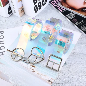 

1 Pc Transparent Laser Holographic Women Belt Punk Buckle Wide Waist Circle Waistband Wedding Dress Accessories