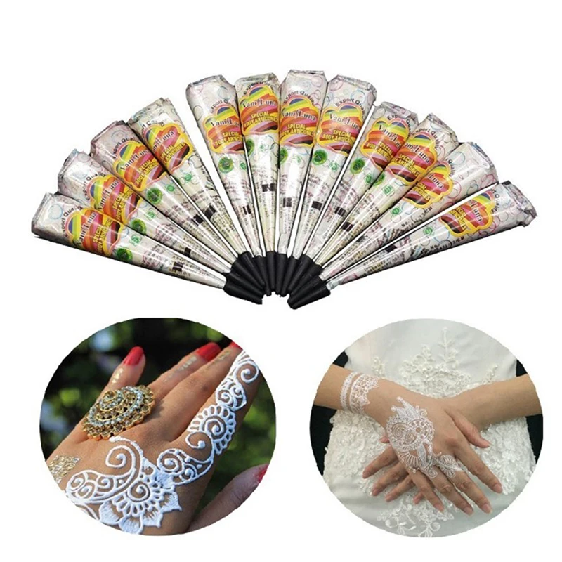 White Color Indian Tattoo Henna Paste Cone For Body Art Drawing Temporary Hand Arm Paint Henna Cream