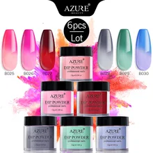 AZURE BEAUTY 6 шт./лот Хамелеон температура ногтей Блеск порошок погружения порошок дизайн ногтей наборы изменение цвета с голографическим блеском порошок