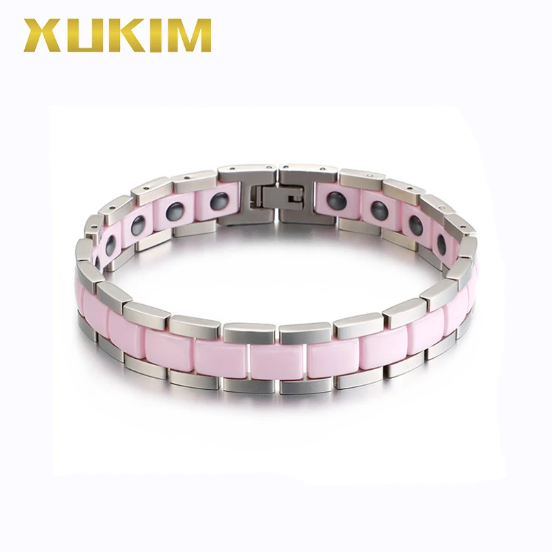 

XMB104 Xukim Jewelry titanium Steel Health Magnet Bracelets Black white Color Men ceramic charm Bracelet new hot fasion chain