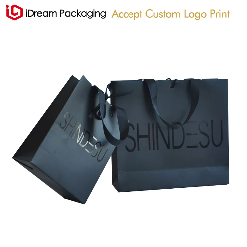 

Customized Matt black with Spot UV Logo paper bag ribbon rope