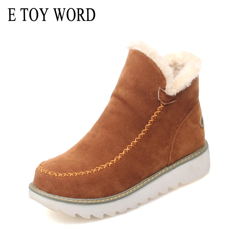 

E TOY WORD Warm Winter Women Boots Plus Size 40-43 shoes Slip-On Women's Ankle boots Woman Botas Mujer Plush Ladies Snow Boots
