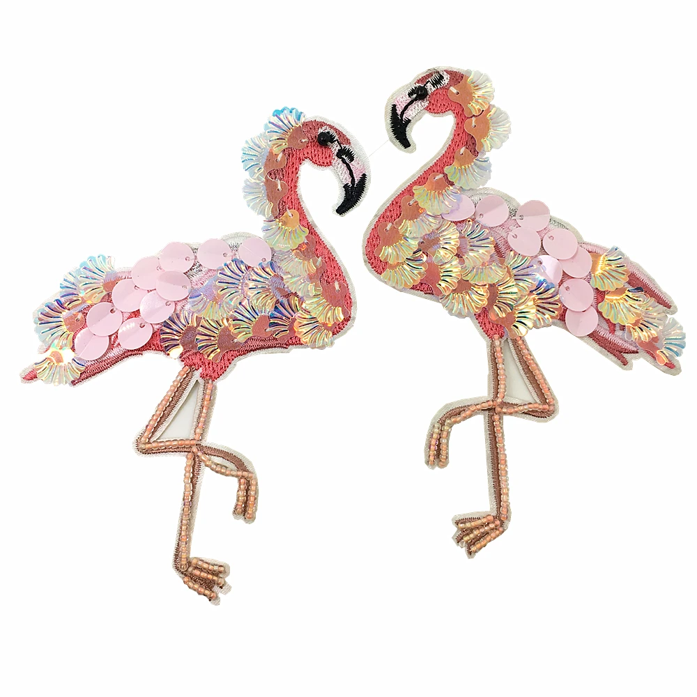 Clothes Pink Flamingo Appliques Applique Patch Sequin Flamingo