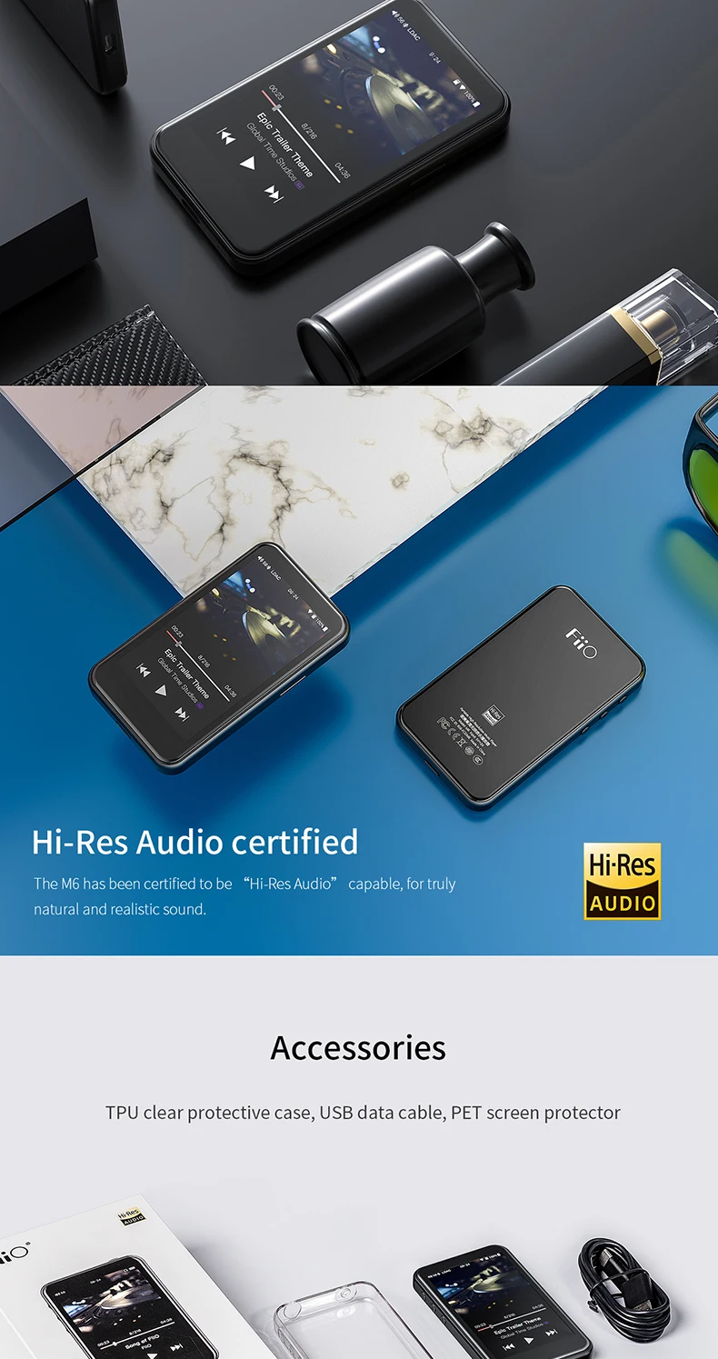 FiiO M6 Hi-Res Android музыкальный плеер с aptX HD, LDAC HiFi Bluetooth, USB аудио/ЦАП, DSD поддержка и WiFi/Air Play