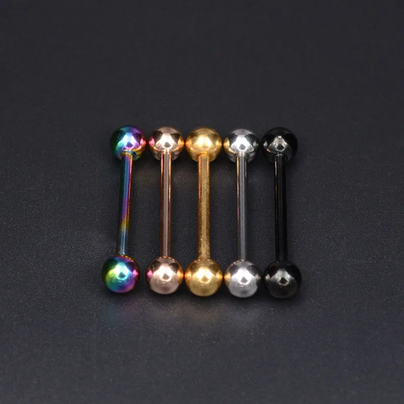 2 Pcs Tongue Piercing Titanium Plated Piercing Tongue Rings Bars Girls 14G Industrial Barbells Quality Body Ring piercing jewelry,body piercing jewelry,body jewelry