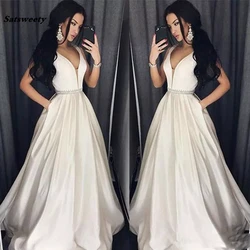Elegant Plus Size Prom Dresses A-Line Floor-length Long Formal Bridesmaid Dresses Beads Sash Robe De Soiree