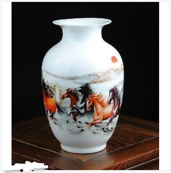 

NOBLE DELICATE CHINESE FAMILLE PORCELAIN HAND PAINTED HORSE VASE