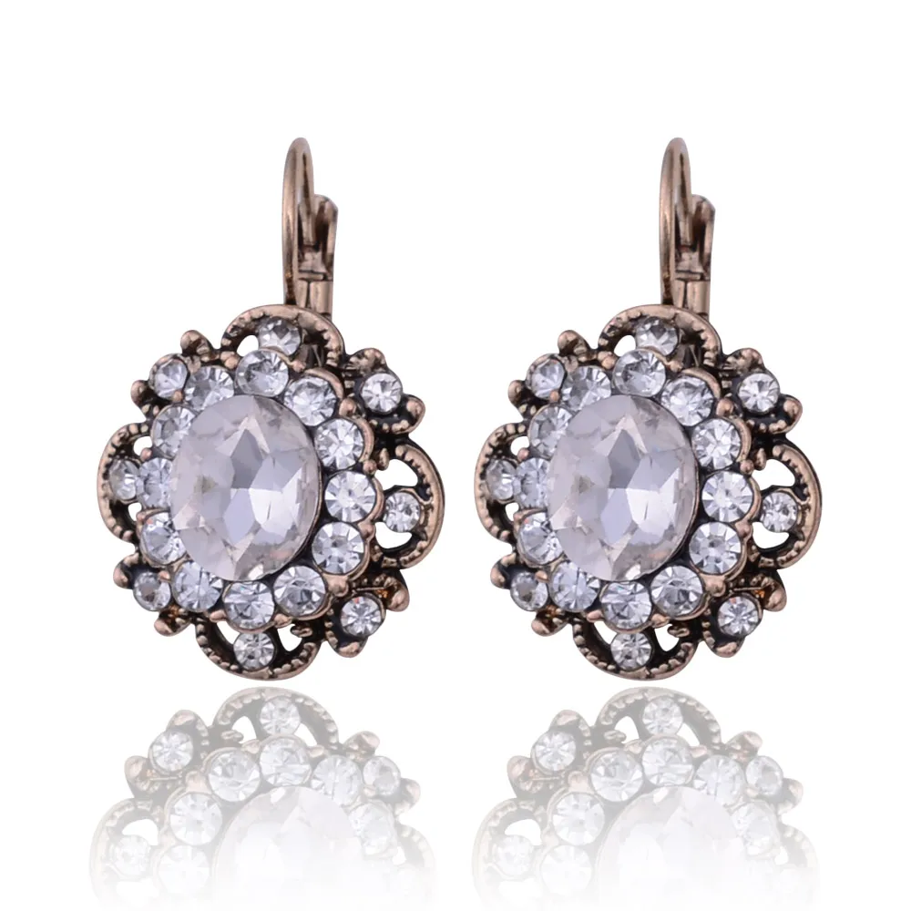 Crystal Clip on Earring Ear Cuff Antique Gold-Color Rose Flower Female Clip Earrings Women Girls Brincos Jewelry ear clip earrings clip earrings