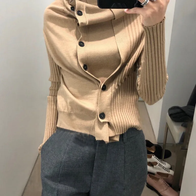 

[DEAT] 2019 Autumn New Fashion Women's High-quality Clothing Solid Color High Collar Versatile Slim Slim Sweater WI365