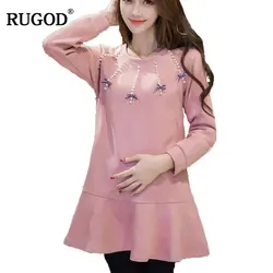 Rugod 2018 новые springsummer осеннее женское платье Милая модная с длинным рукавом вязаный Femme халат плюс Размеры розовый женский Vestidos