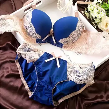 

Sexy Lace Lingerie Super Push Up Thick cup Bra Briefs Set Hot Girl's Underwear Gathering Bra Embroidery H114